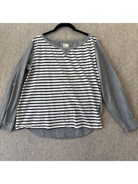 Postmark Anthropologie Mixed‎ Media Top Womens S Striped Chambray Roll Up Sleeve